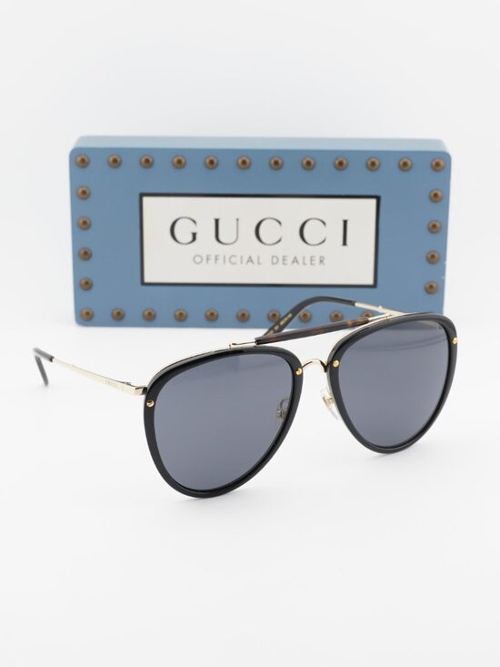 Gucci GG0672S 001 Aviator Sunglasses – Black Gold/Grey main image 5